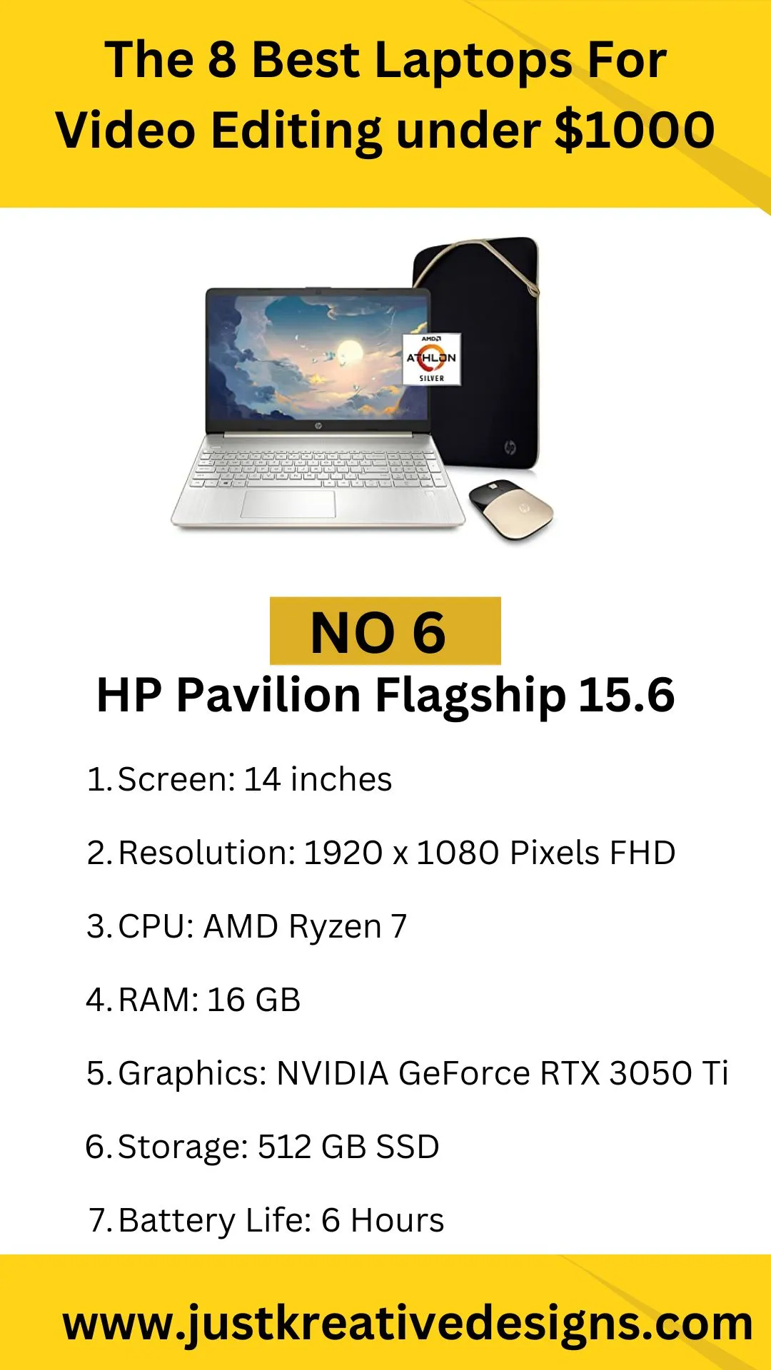 HP Pavilion Flagship 15.6: best cheap laptops for video editing