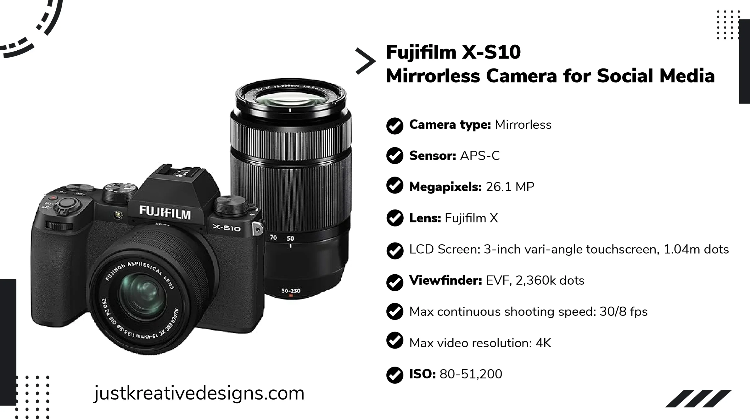 Fujifilm X-S10 - mirrorless Camera for Social Media