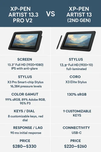 XP Pen Artist 13.3 Pro V2  vs XP Pen Artist 13 2 gen